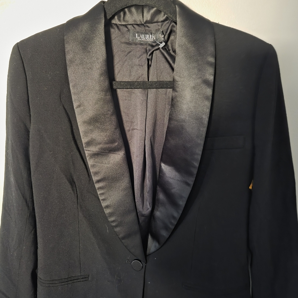 Lauren Ralph Lauren Womens Black Wool Satin Trim Preppy Tuxedo Blazer Jacket  6 - Picture 4 of 11